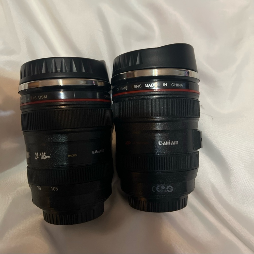 Black Camera Lense Tumblers with Lids, set of 2 - Picture 7 of 9